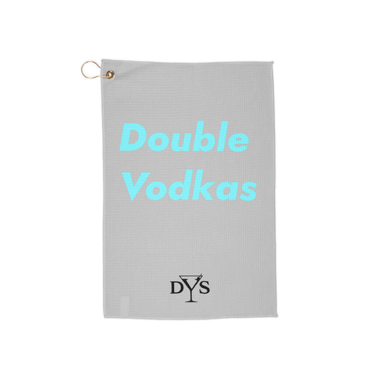 Golf Towel – 'Double Vodkas' Printed Golf Towel with Grommet & Clip